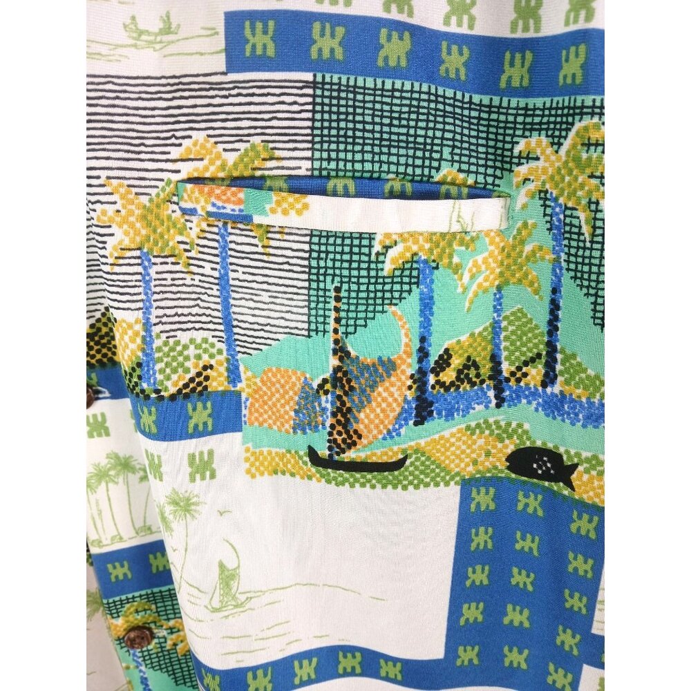 Vintage 70s Napili Made Hawaii Tropical Graphic Hawaiian Shirt Size L No Iron - Picture 4 of 13